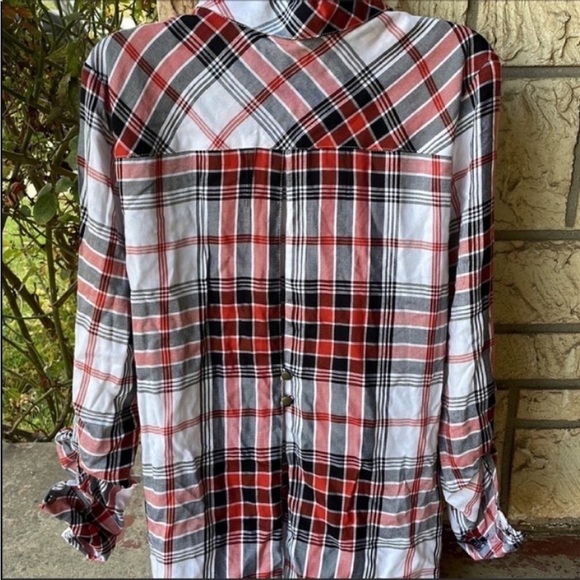 Takara plaid Top blouse Long sleeve Button 3/4 Size Large - Picture 5 of 12